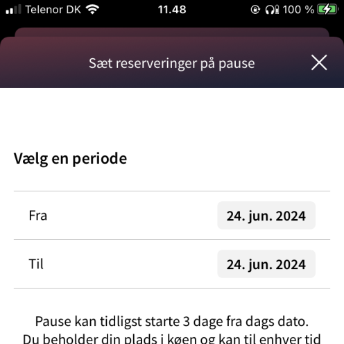 Illustration af app - med reservering på pause funktion på skærm